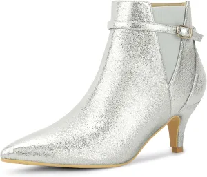 Allegra K Women's Pointed Toe Chelsea Kitten Heels Ankle Boots