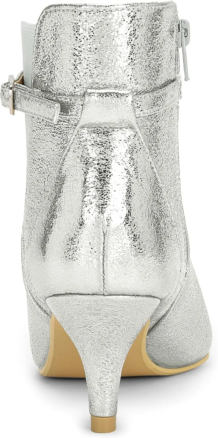 Allegra K Women's Pointed Toe Chelsea Kitten Heels Ankle Boots