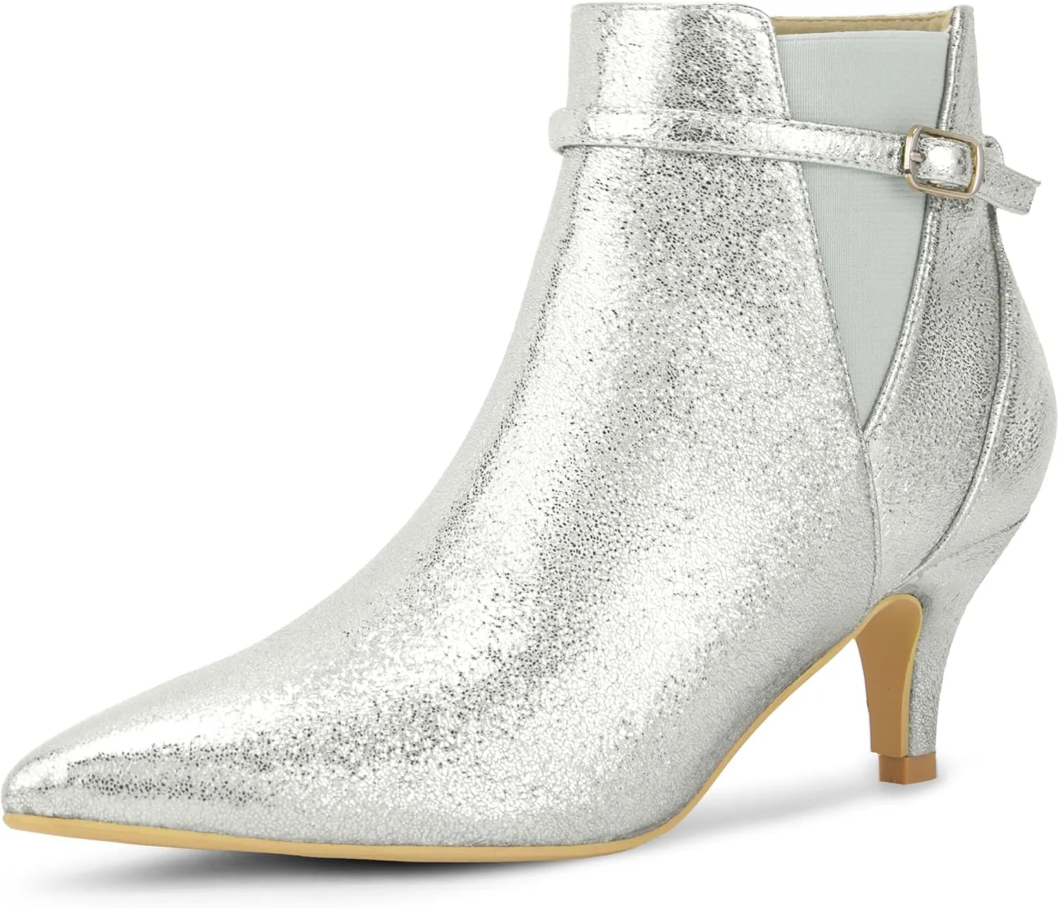 Allegra K Women's Pointed Toe Chelsea Kitten Heels Ankle Boots