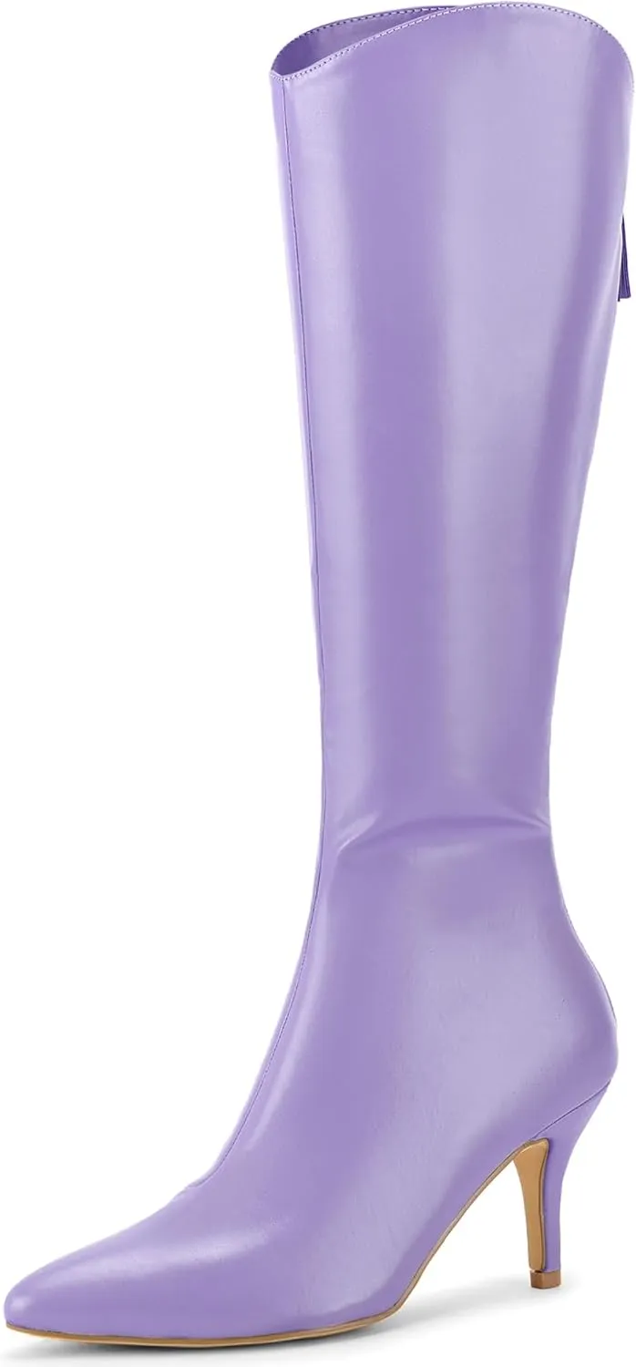 Allegra K Women's Pointed Toe Stiletto Heel Knee High Boots