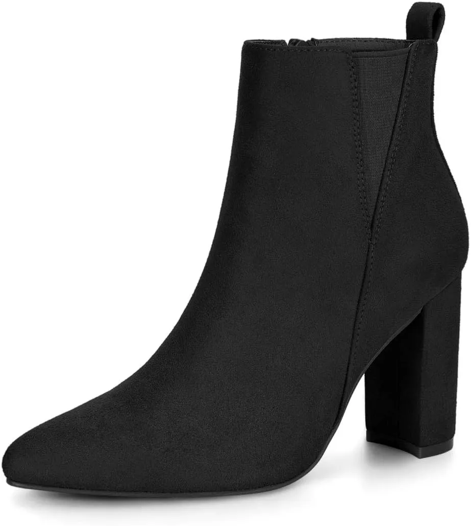 Allegra K Women's Pointed Toe Zipper Block Heel Ankle Chelsea Boots