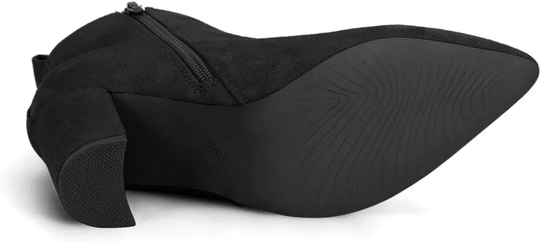 Allegra K Women's Pointed Toe Zipper Block Heel Ankle Chelsea Boots
