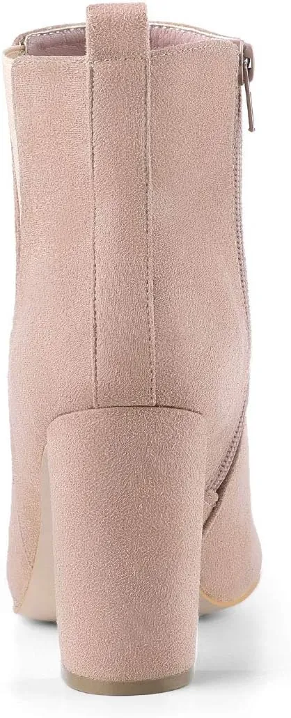 Allegra K Women's Pointed Toe Zipper Block Heel Ankle Chelsea Boots