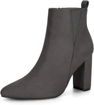 Allegra K Women's Pointed Toe Zipper Block Heel Ankle Chelsea Boots