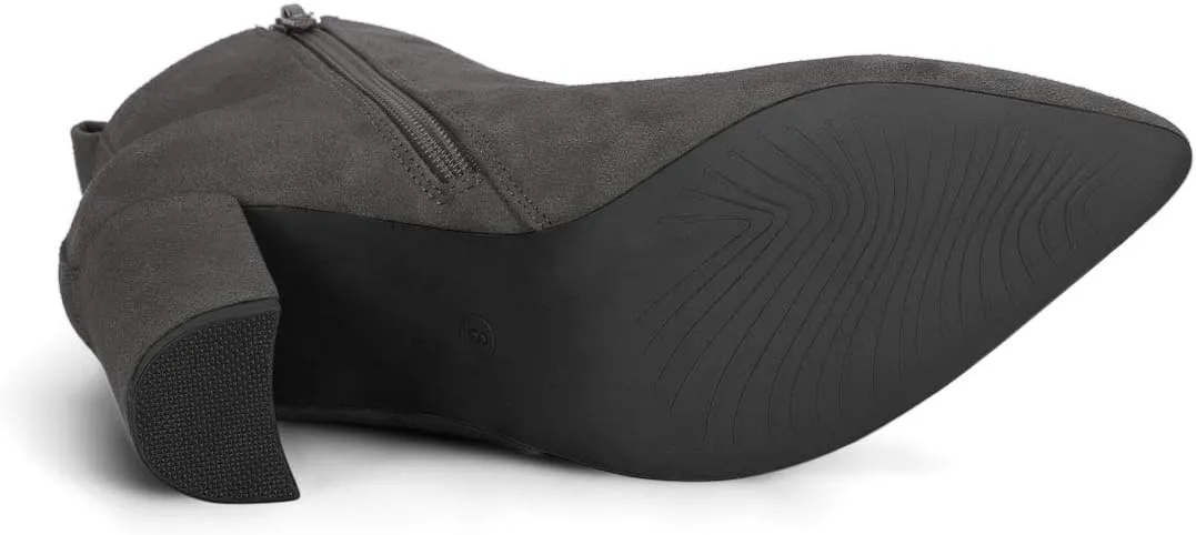 Allegra K Women's Pointed Toe Zipper Block Heel Ankle Chelsea Boots