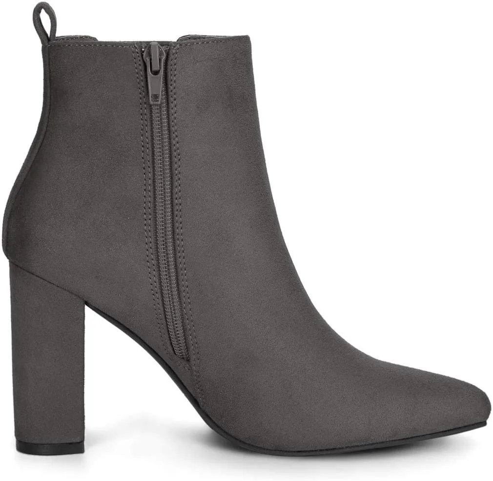 Allegra K Women's Pointed Toe Zipper Block Heel Ankle Chelsea Boots