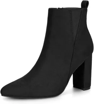 Allegra K Women's Pointed Toe Zipper Block Heel Ankle Chelsea Boots