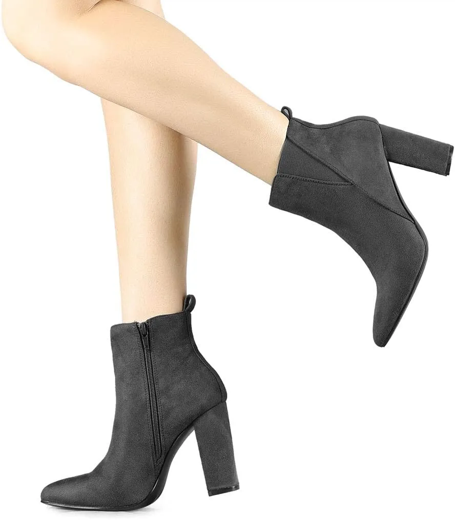 Allegra K Women's Pointed Toe Zipper Block Heel Ankle Chelsea Boots