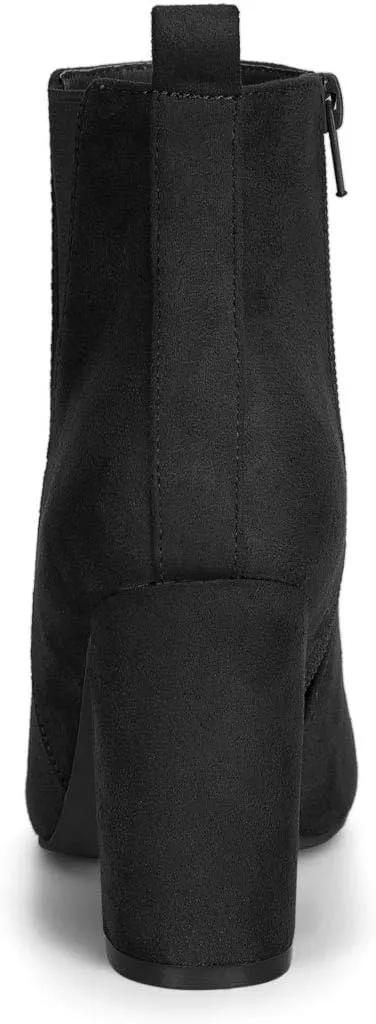 Allegra K Women's Pointed Toe Zipper Block Heel Ankle Chelsea Boots