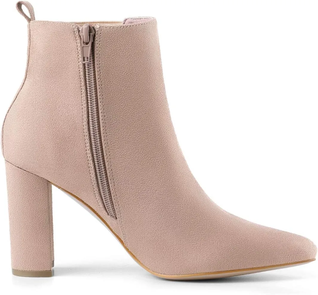Allegra K Women's Pointed Toe Zipper Block Heel Ankle Chelsea Boots