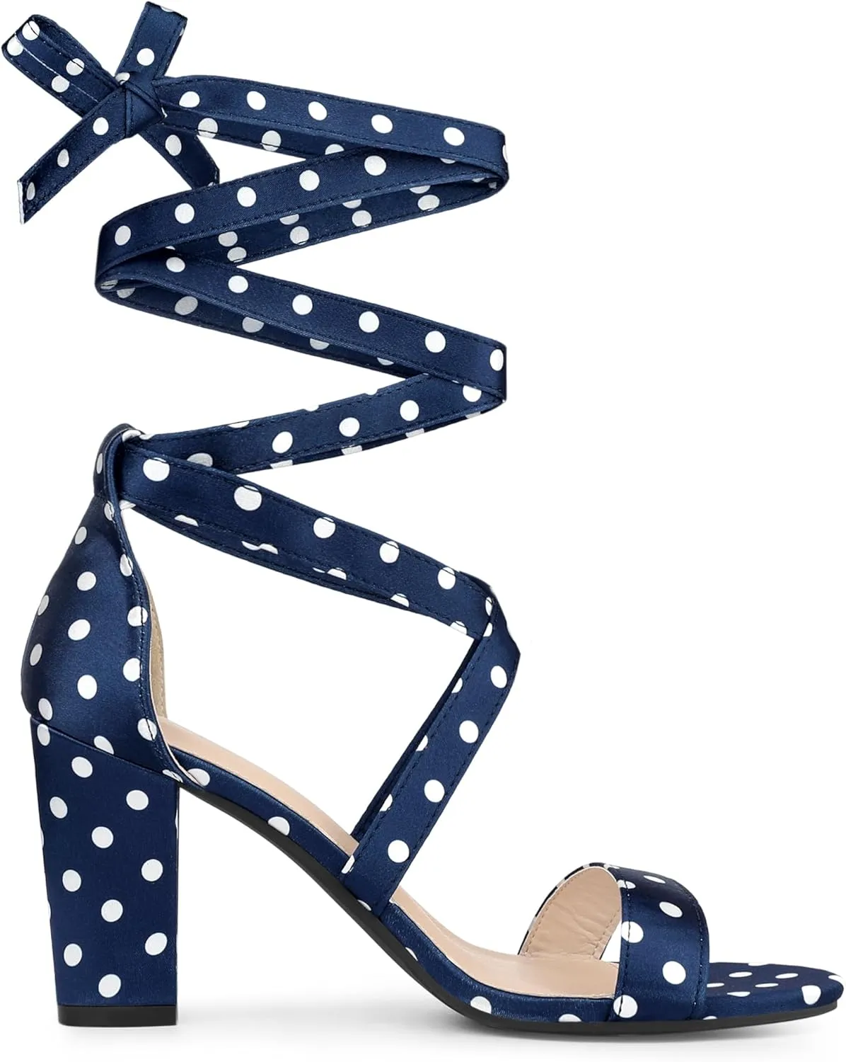 Allegra K Women's Polka Dots Strappy Heels Lace Up Chunky Heels Sandals