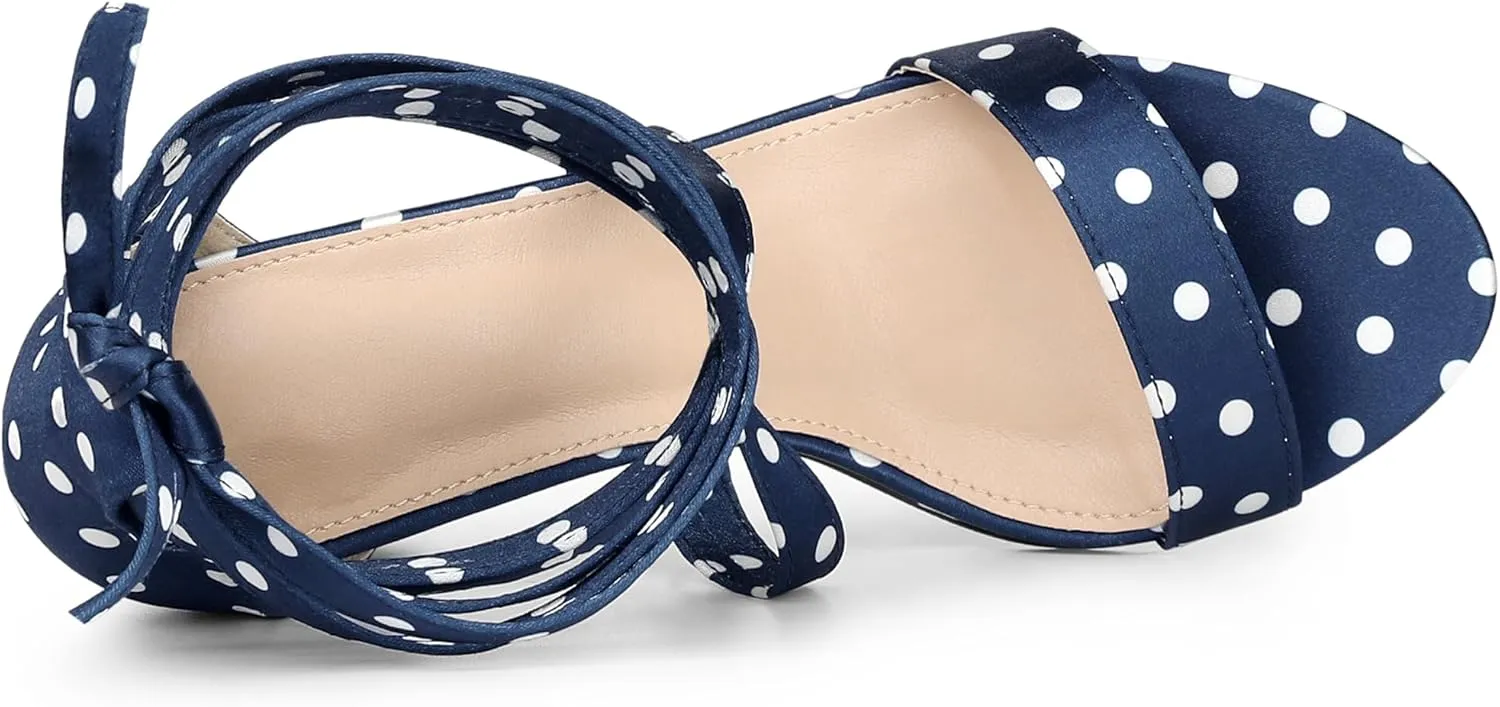 Allegra K Women's Polka Dots Strappy Heels Lace Up Chunky Heels Sandals