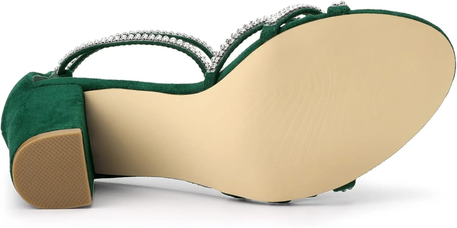 Allegra K Women's Rhinestones Strappy Chunky Heel Sandals