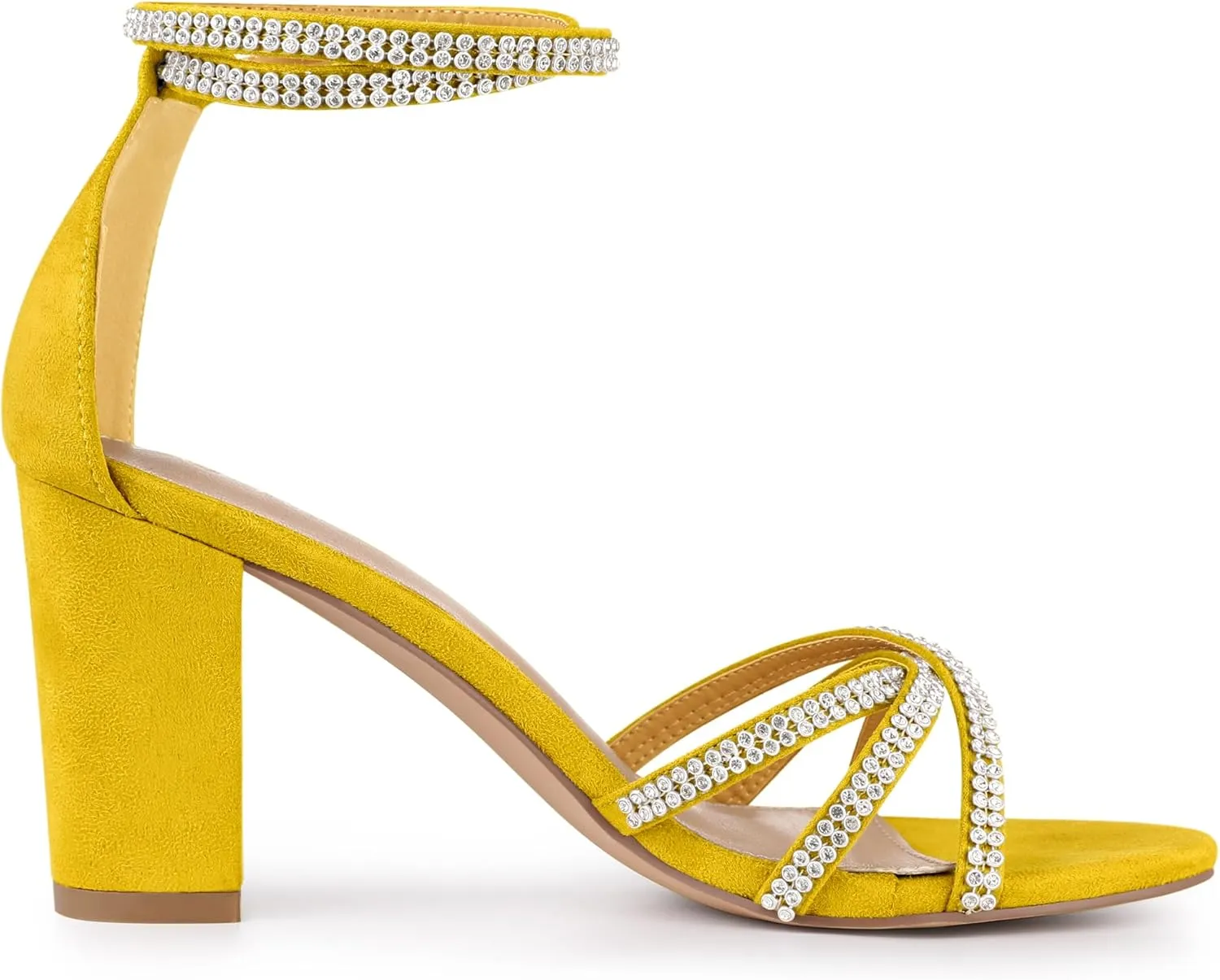 Allegra K Women's Rhinestones Strappy Chunky Heel Sandals