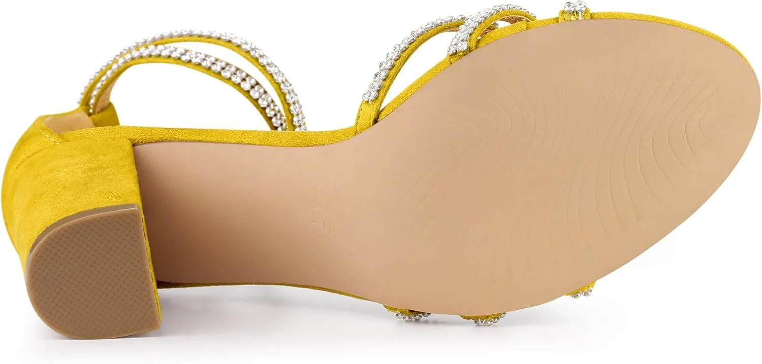Allegra K Women's Rhinestones Strappy Chunky Heel Sandals