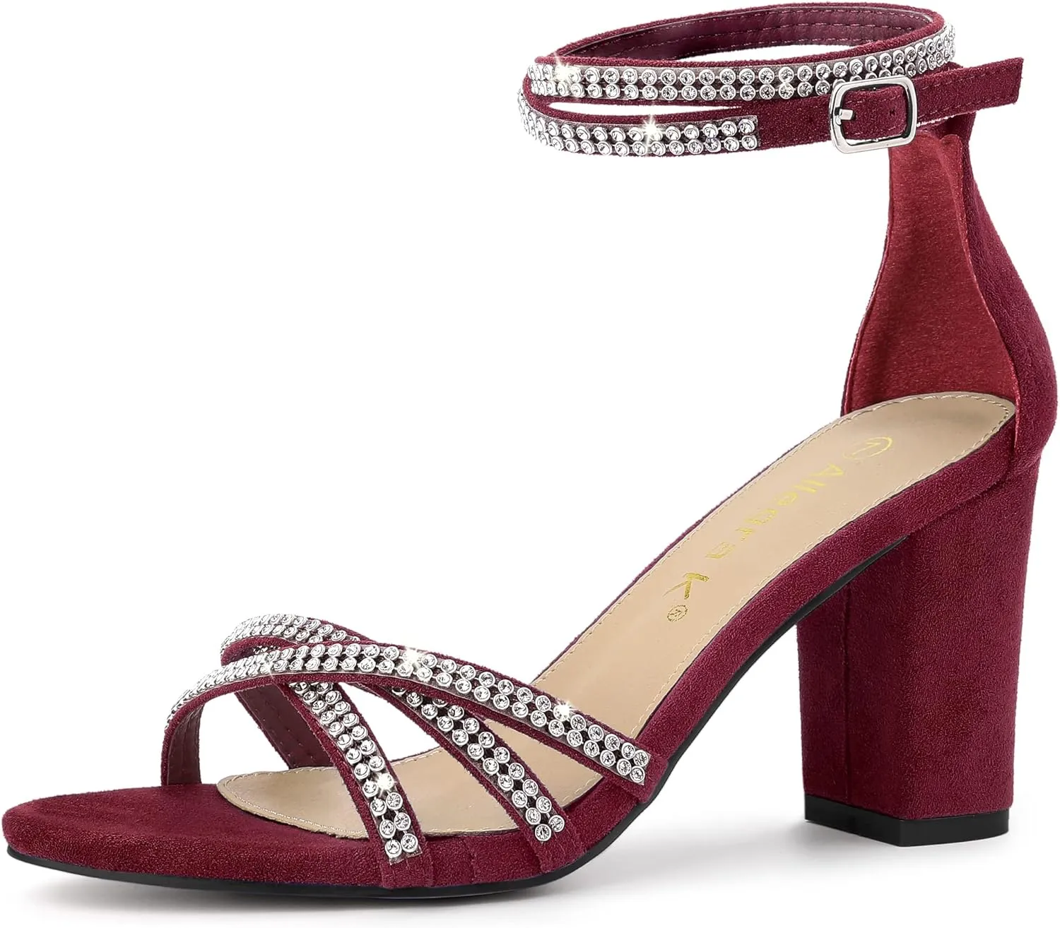 Allegra K Women's Rhinestones Strappy Chunky Heel Sandals