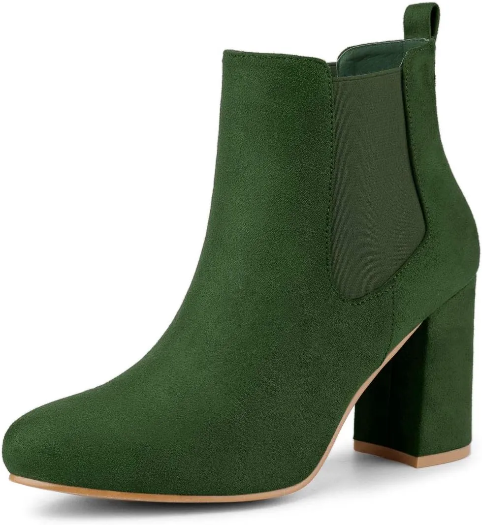 Allegra K Women's Round Toe Chunky High Heels Ankle Chelsea Boots