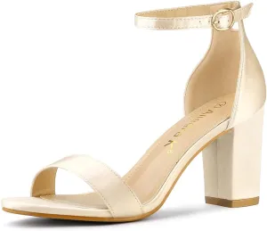 Allegra K Women's Satin Open Toe Ankle Strap Chunky Heels Sandals
