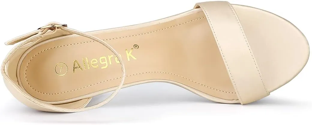 Allegra K Women's Satin Open Toe Ankle Strap Chunky Heels Sandals