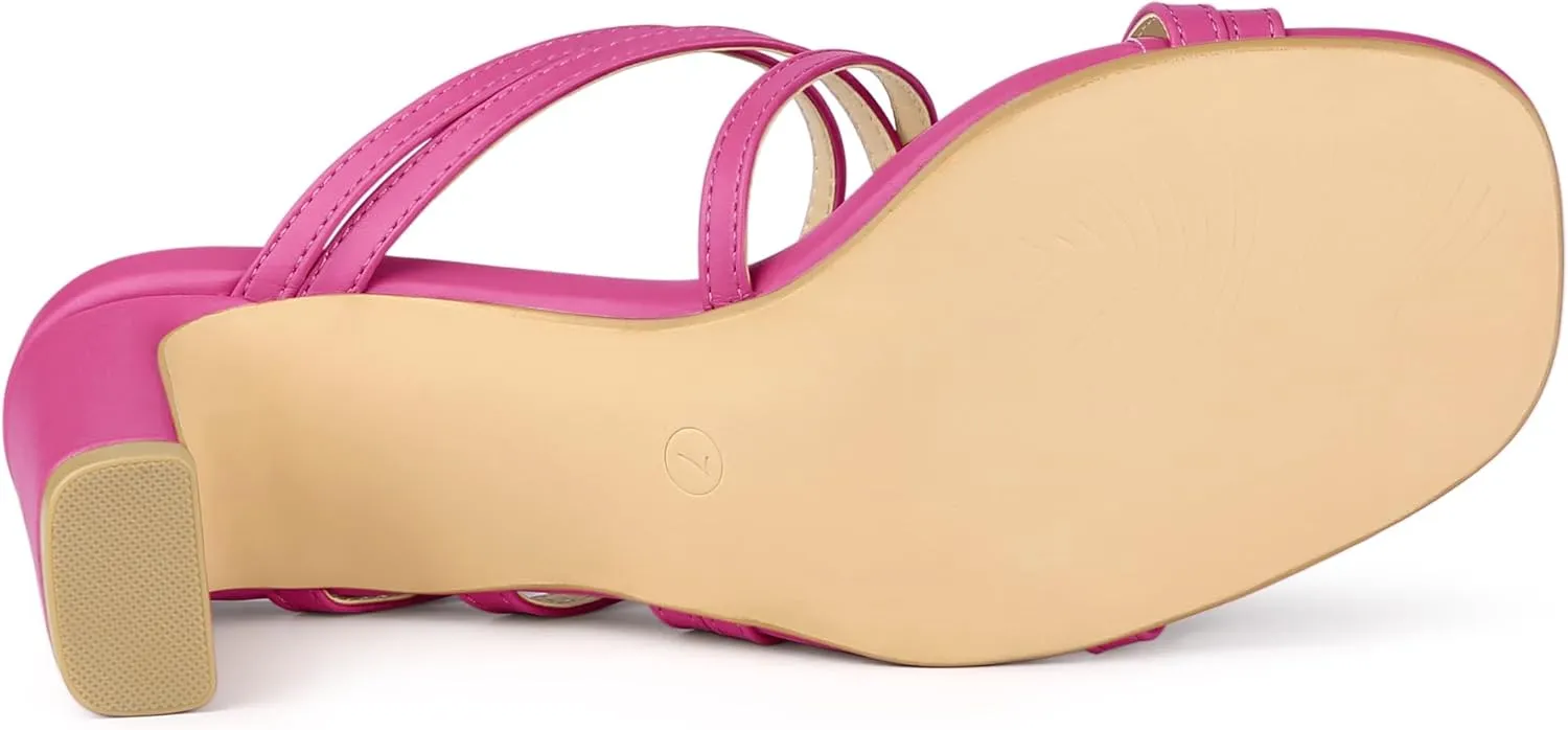 Allegra K Women's Strappy Block Heels Slide Heel Sandals