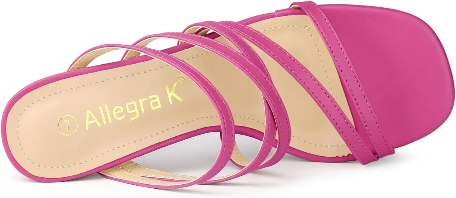 Allegra K Women's Strappy Block Heels Slide Heel Sandals