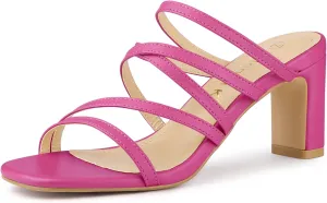 Allegra K Women's Strappy Block Heels Slide Heel Sandals