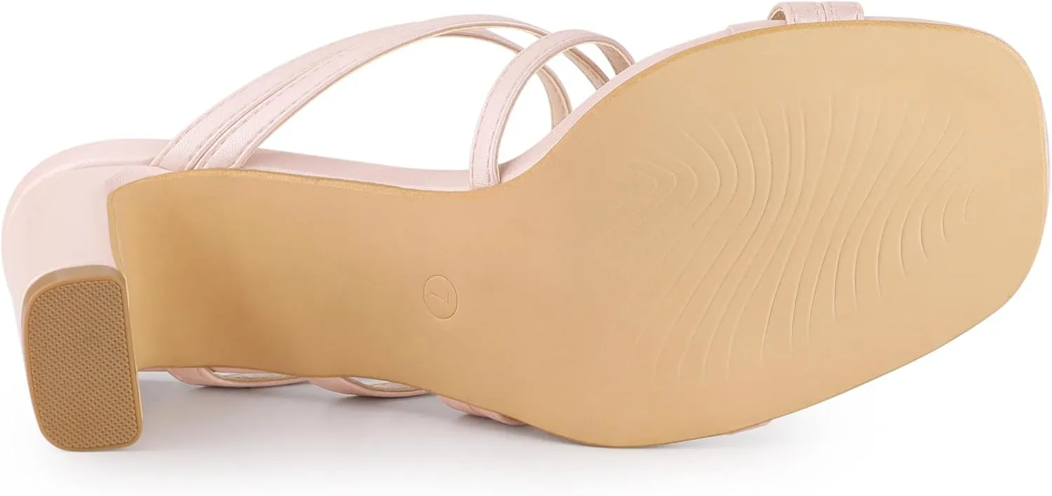 Allegra K Women's Strappy Block Heels Slide Heel Sandals