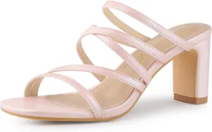 Allegra K Women's Strappy Block Heels Slide Heel Sandals