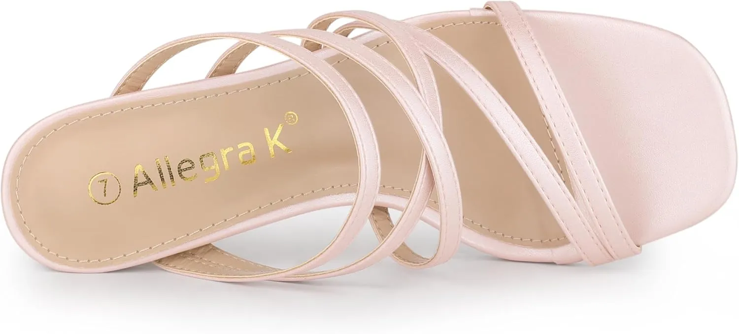 Allegra K Women's Strappy Block Heels Slide Heel Sandals