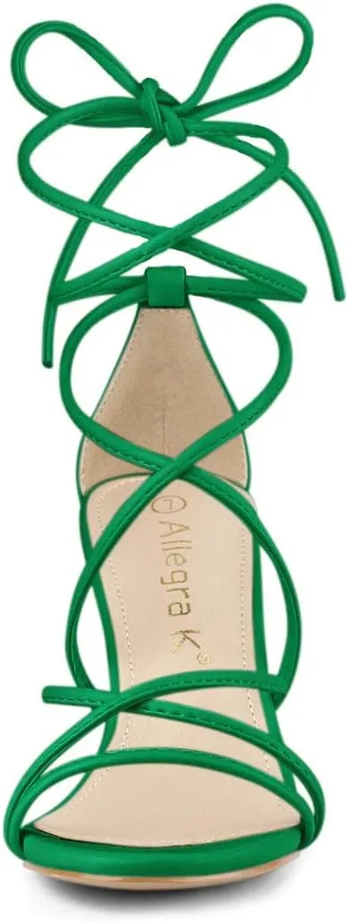 Allegra K Women's Strappy Lace Up Chunky Heeled Sandals