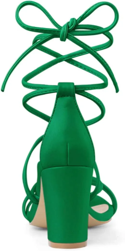 Allegra K Women's Strappy Lace Up Chunky Heeled Sandals