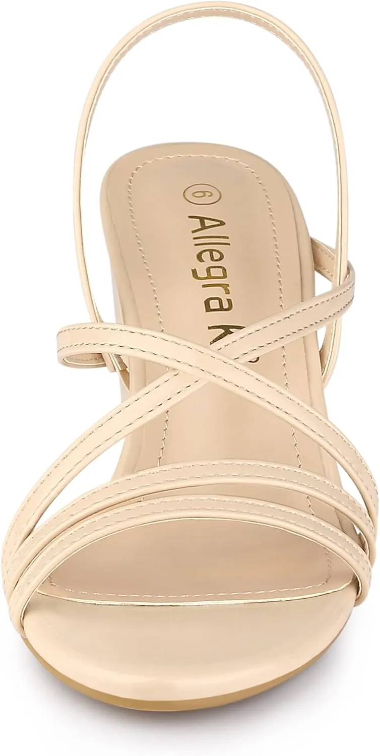 Allegra K Women's Strappy Slingback Chunky Heels Slide Sandals