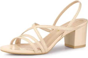Allegra K Women's Strappy Slingback Chunky Heels Slide Sandals