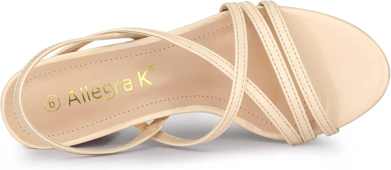 Allegra K Women's Strappy Slingback Chunky Heels Slide Sandals