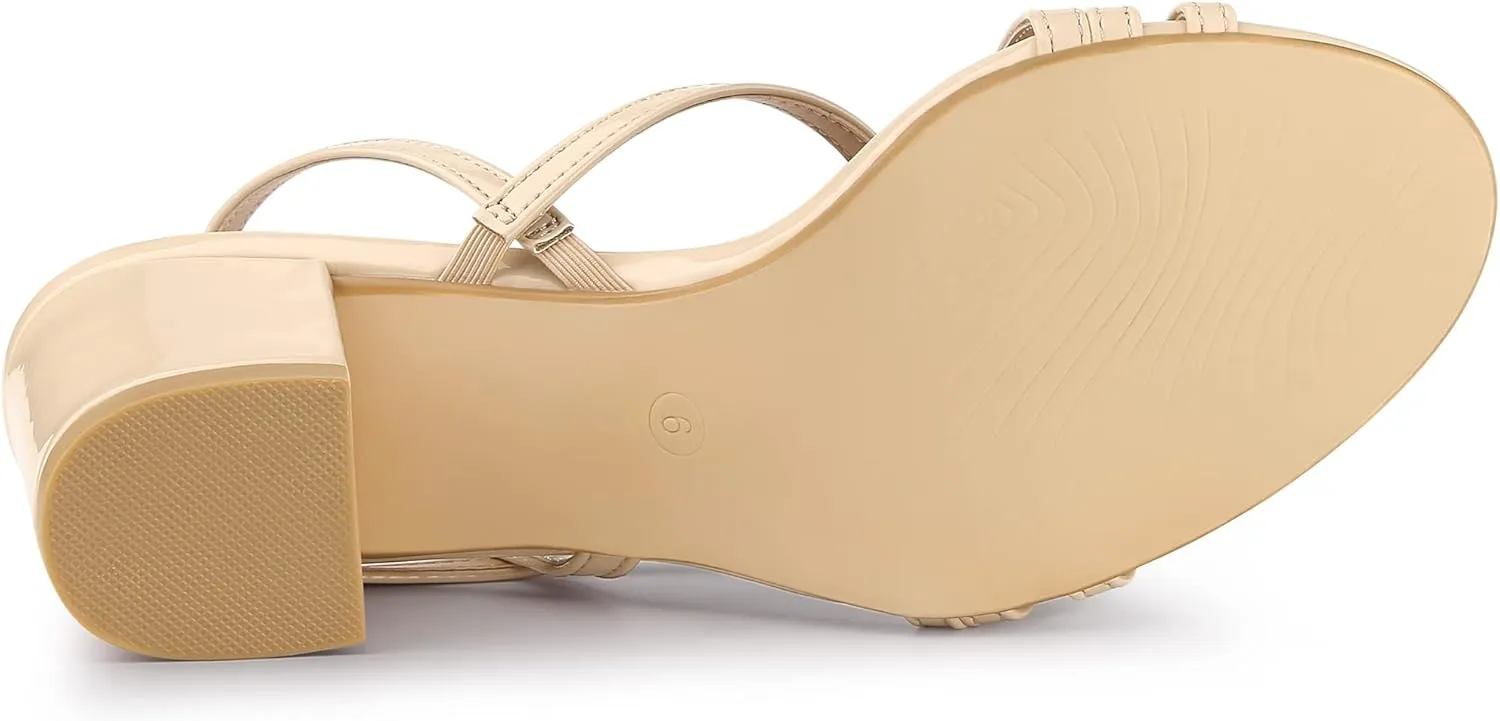 Allegra K Women's Strappy Slingback Chunky Heels Slide Sandals