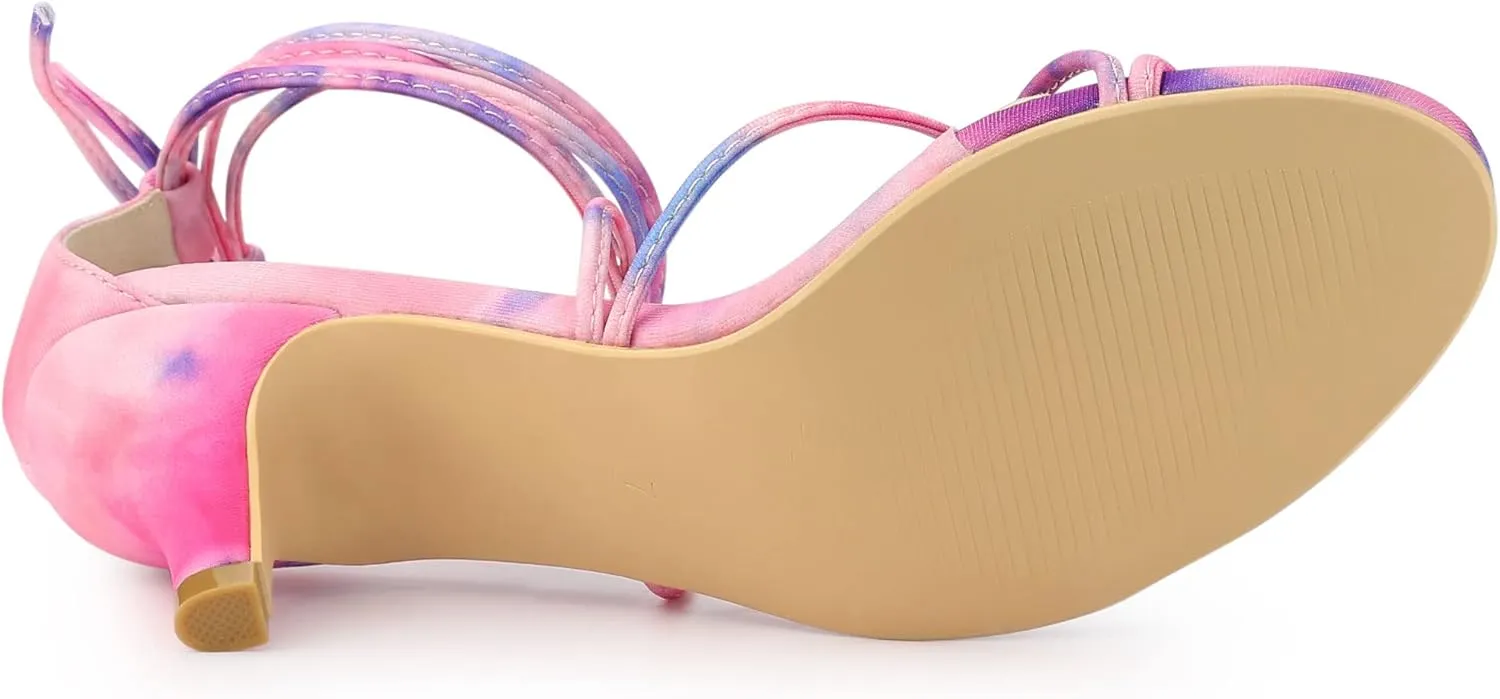 Allegra K Women's Strappy Tie Dye Heels Lace Up Kitten Heel Sandals