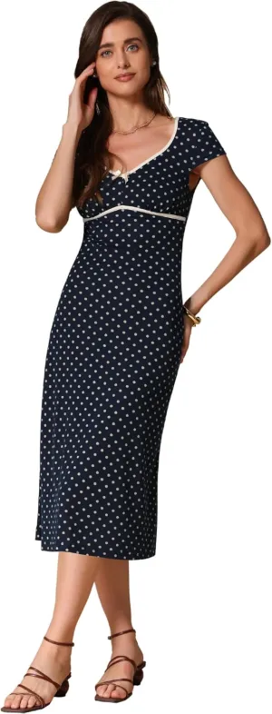 Allegra K Women's Vintage Retro Classic Cap Sleeve Summer Midi Polka Dot Dresses