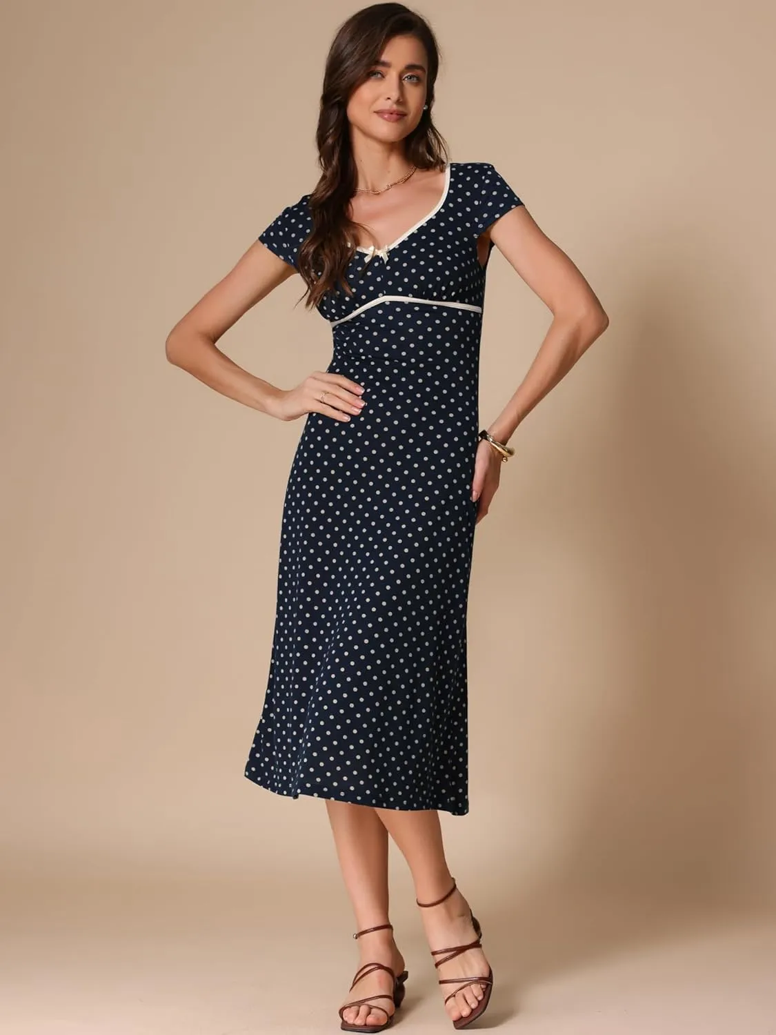 Allegra K Women's Vintage Retro Classic Cap Sleeve Summer Midi Polka Dot Dresses