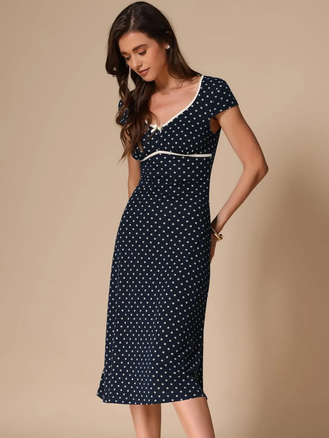 Allegra K Women's Vintage Retro Classic Cap Sleeve Summer Midi Polka Dot Dresses