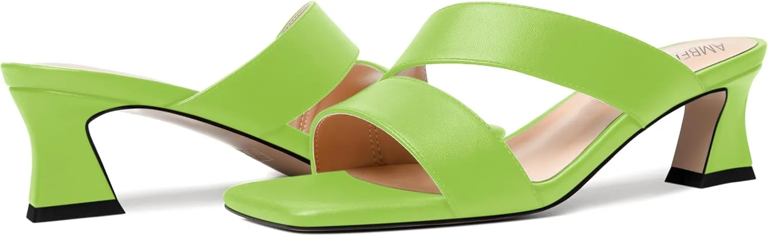 AMBELIGHT Womens Matte Casual Solid Slip On Indoor Square Toe Kitten Low Heel Heeled Sandals 2 Inch
