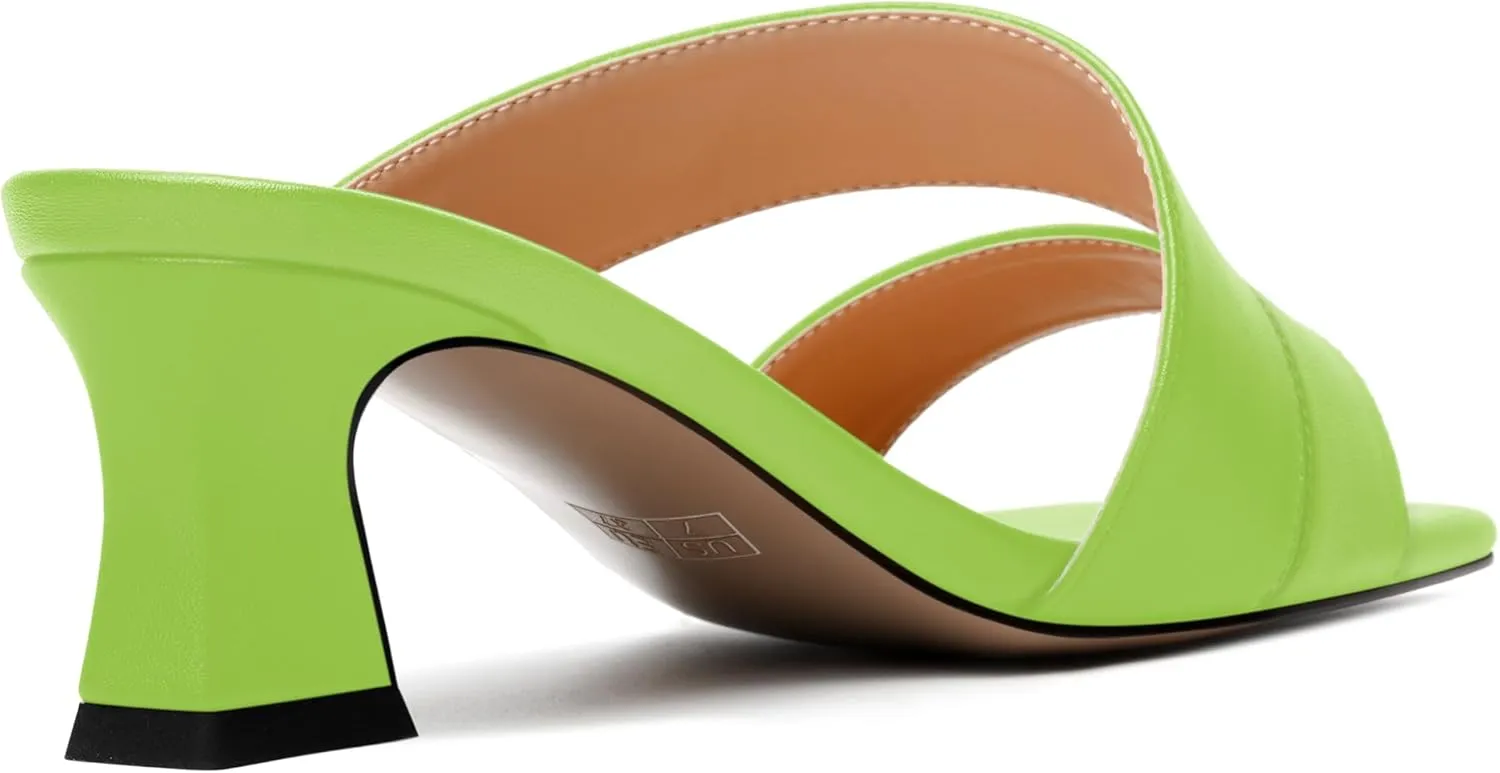 AMBELIGHT Womens Matte Casual Solid Slip On Indoor Square Toe Kitten Low Heel Heeled Sandals 2 Inch