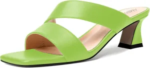 AMBELIGHT Womens Matte Casual Solid Slip On Indoor Square Toe Kitten Low Heel Heeled Sandals 2 Inch