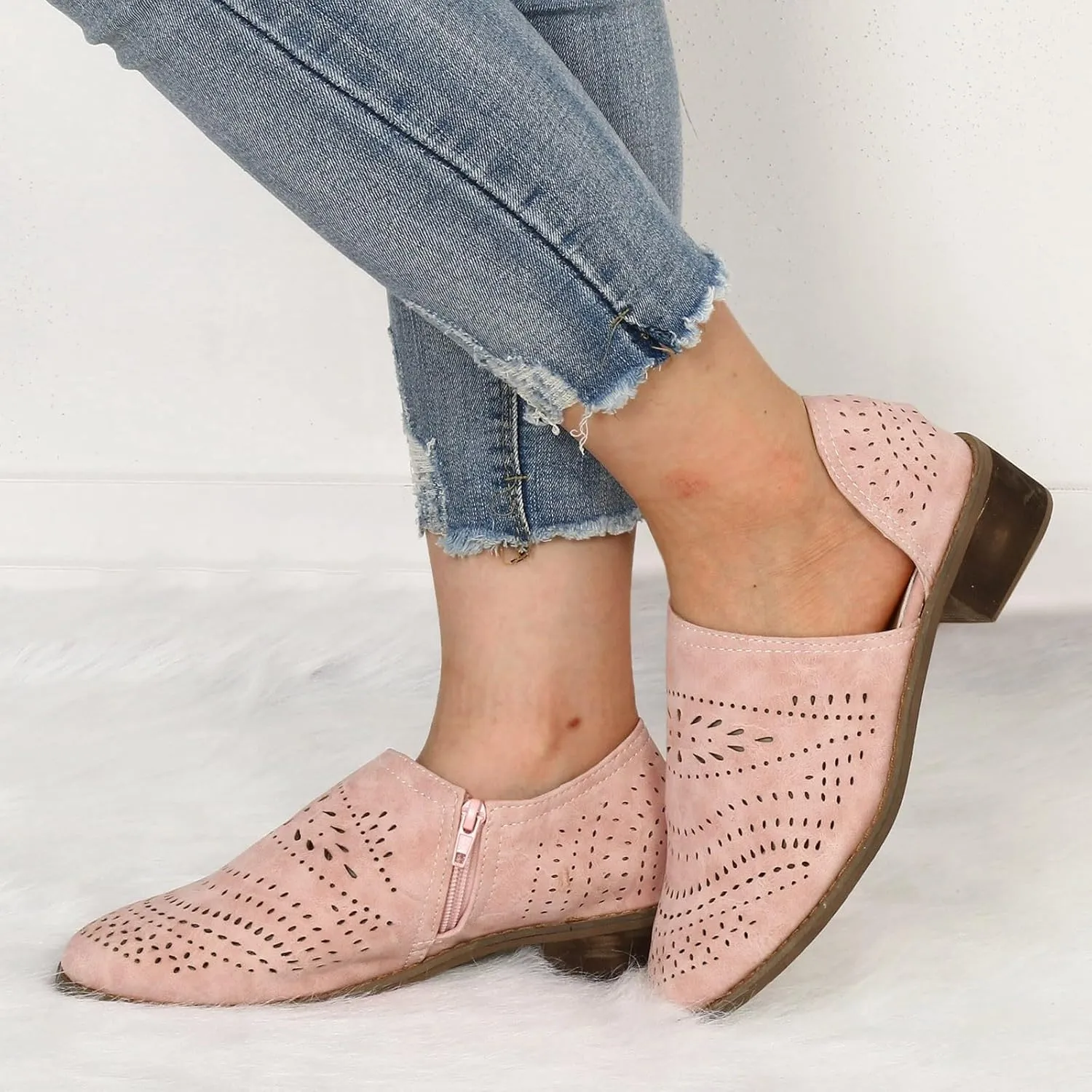 AMDBEL Booties for Women Dressy 2024 Ankle Boots Casual V Cut Slip On Low Heel Short Side Fall Winter Bootie Shoes