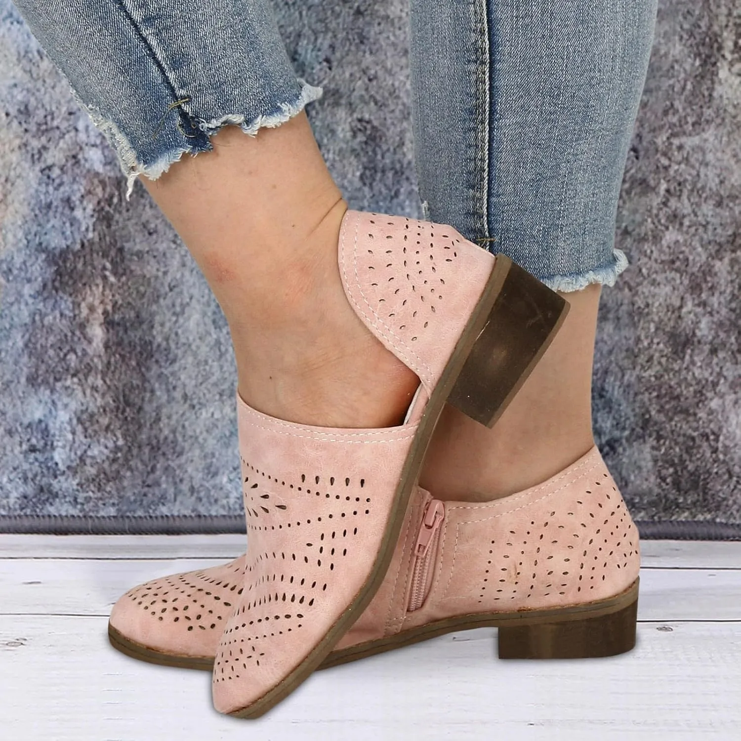 AMDBEL Booties for Women Dressy 2024 Ankle Boots Casual V Cut Slip On Low Heel Short Side Fall Winter Bootie Shoes