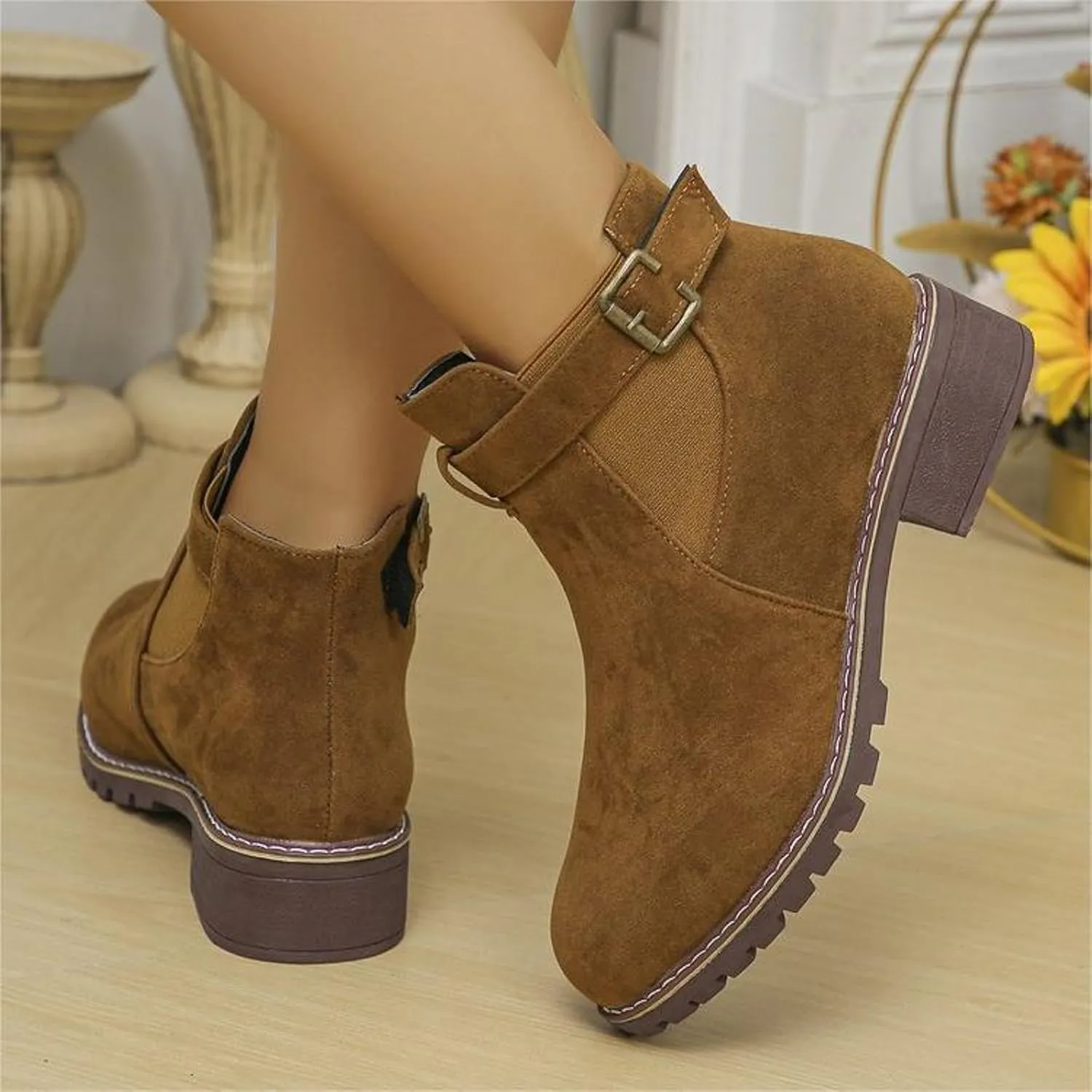 AMDBEL Booties for Women Dressy 2024 Ankle Boots Low Thick Heel Comfortable Round Toe Suede Short Boots Winter Shoes