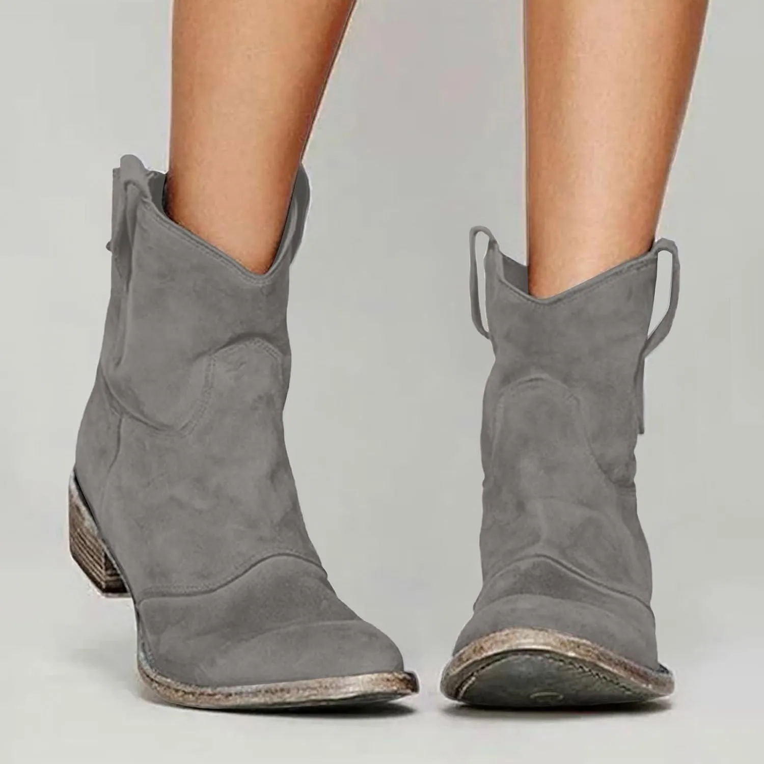 AMDBEL Boots for Women Ankle Booties, Women's Ankle Boots Chunky Low Heel Suede Mid Calf Zipper Cowboy Boots Winter Booties