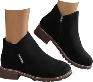 AMDBEL Fall Boots for Women 2024 Low Heel Round Toe Suede Booties Comfy Zipper Short Chelsea Fall Winter Boots Shoes