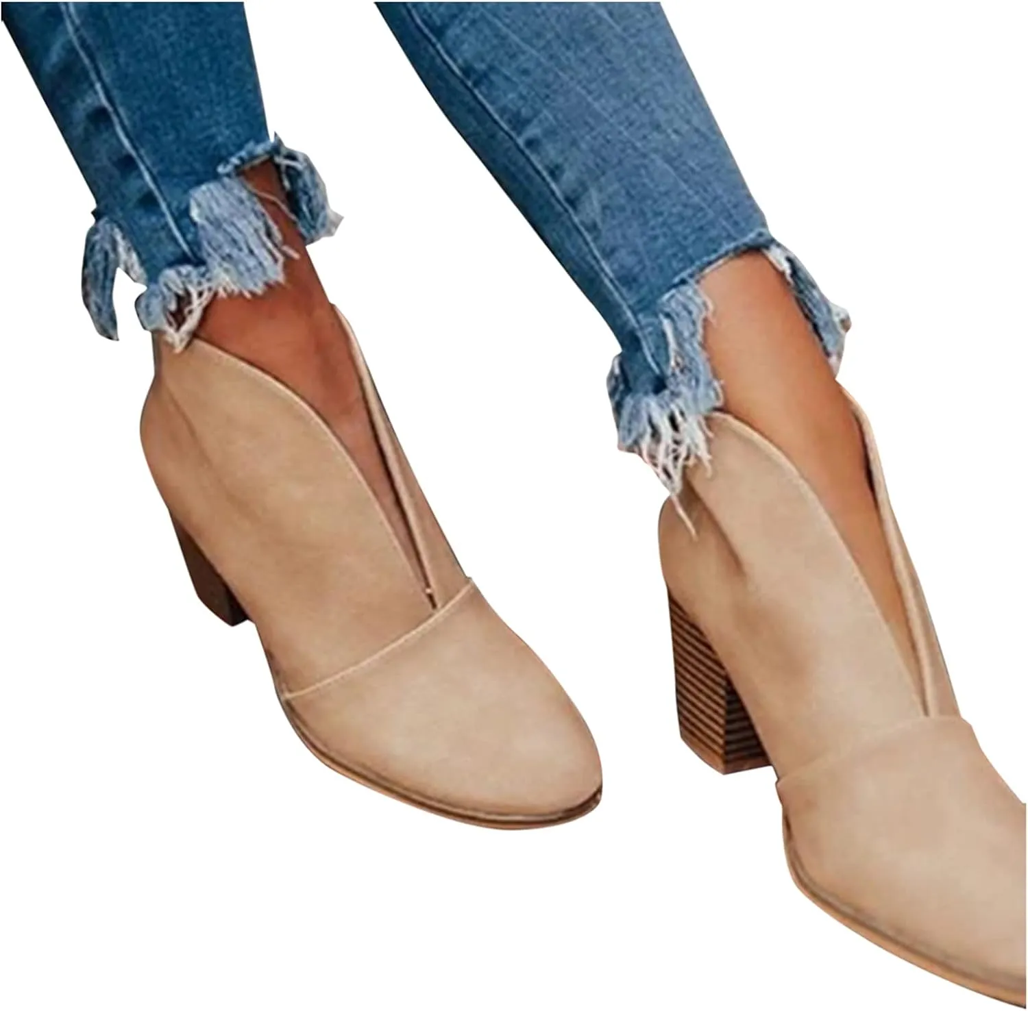 AMDBEL Fall Boots for Women 2024, Women's Ankle Boots Low Heel Closed Toe Western Booties Cutout Short Boots Winter Shoes