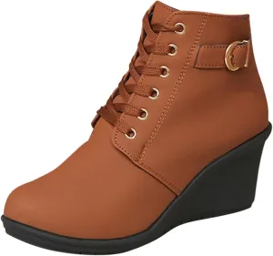 AMDBEL Fall Boots for Women 2024, Women's Ankle Boots Square Heel Lace Up Short Boots Winter Wedge Booties Shoes
