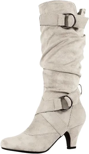 AMDBEL Mid Calf Boots for Women High Heel Fall Boots for Women 2024 Winter Slip On Pointed Toe Boots Fashion Booties Shoes